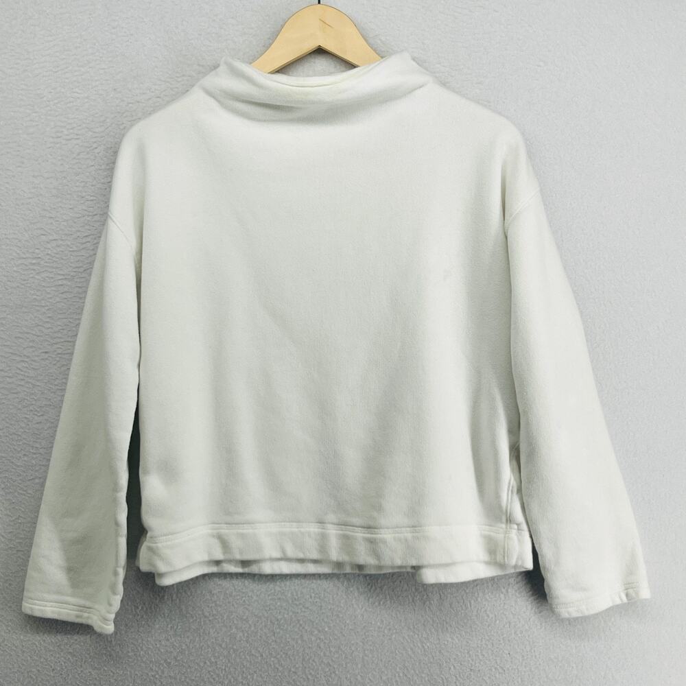 EILEEN FISHER Sweatshirt S Organic Cotton French Terry Mock Neck White